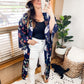 Navy Tropical Birds Tie Front Kimono - Preorder