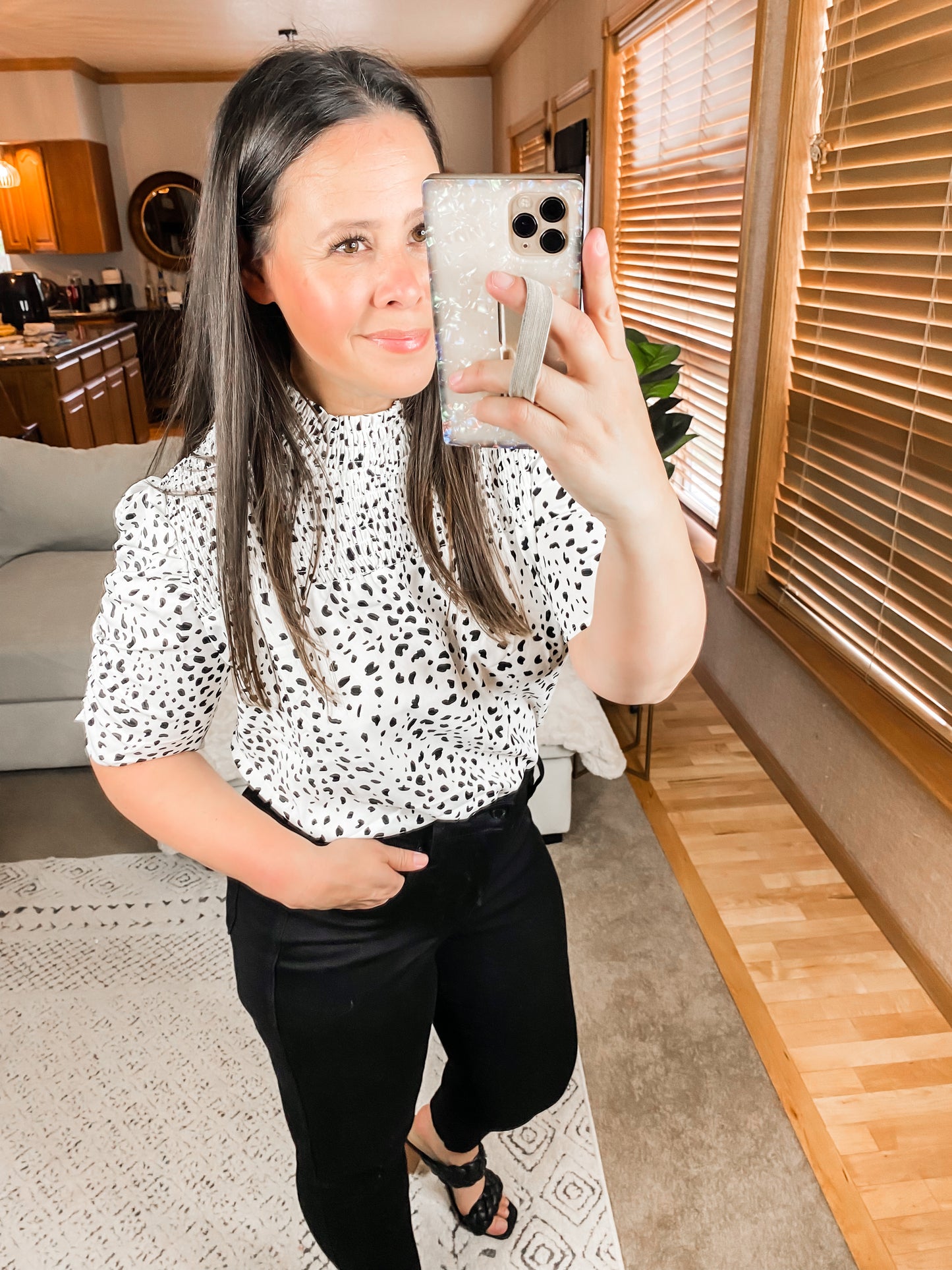 Dottie Ruched Mock Neck Blouse