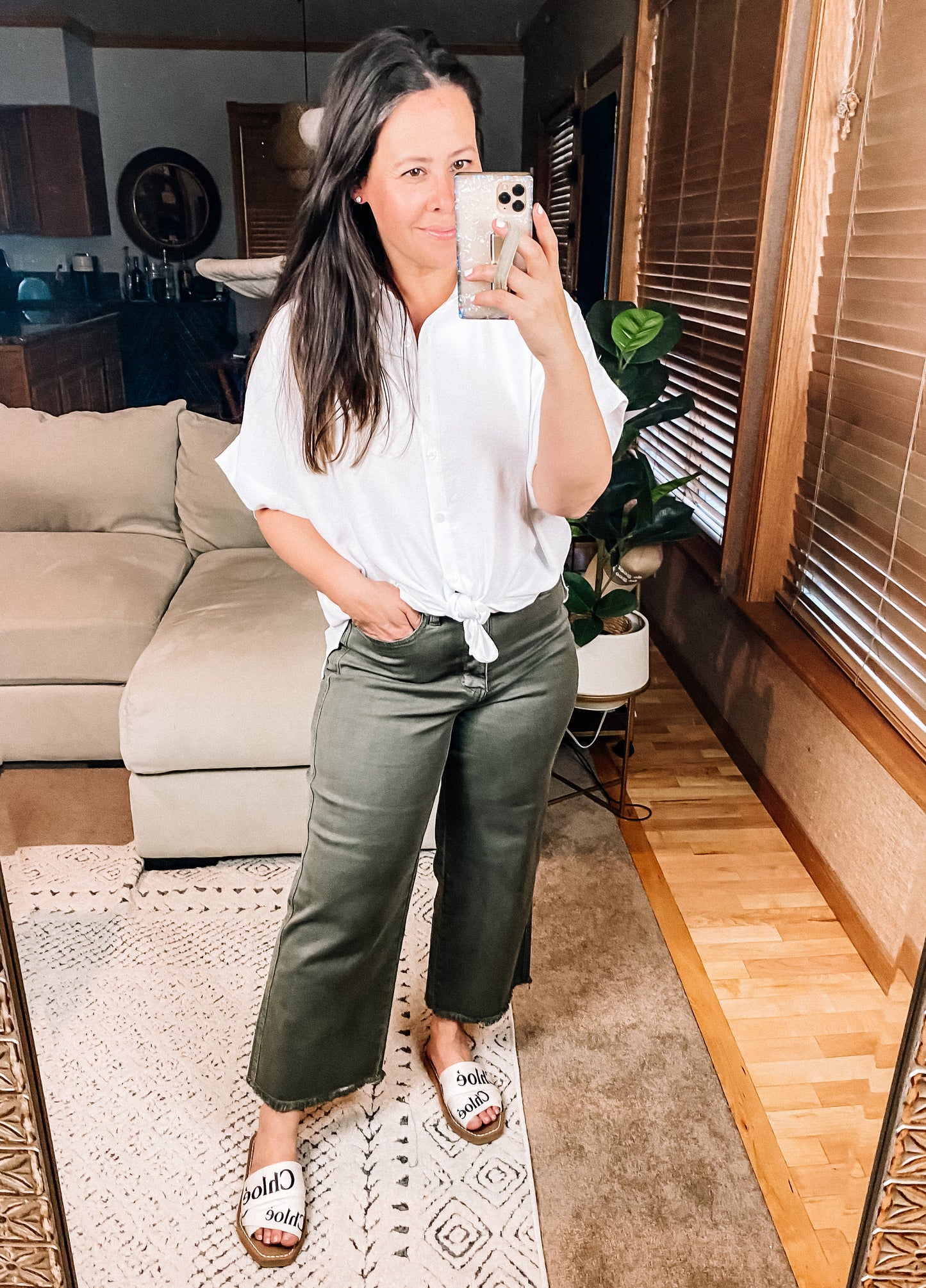 Judy Blue Wide Leg Crop Jeans in Olive