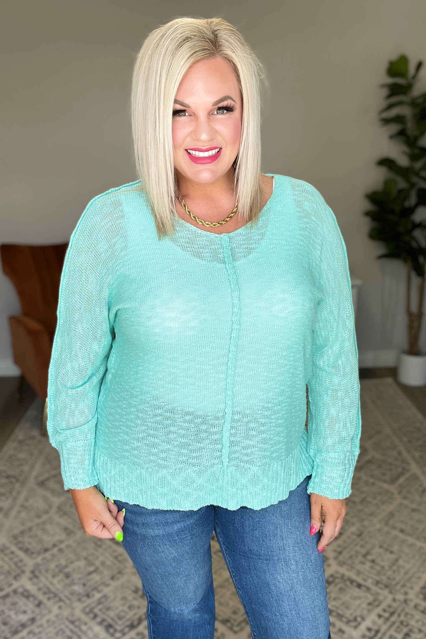 Relax With Me Knit Top in Aqua