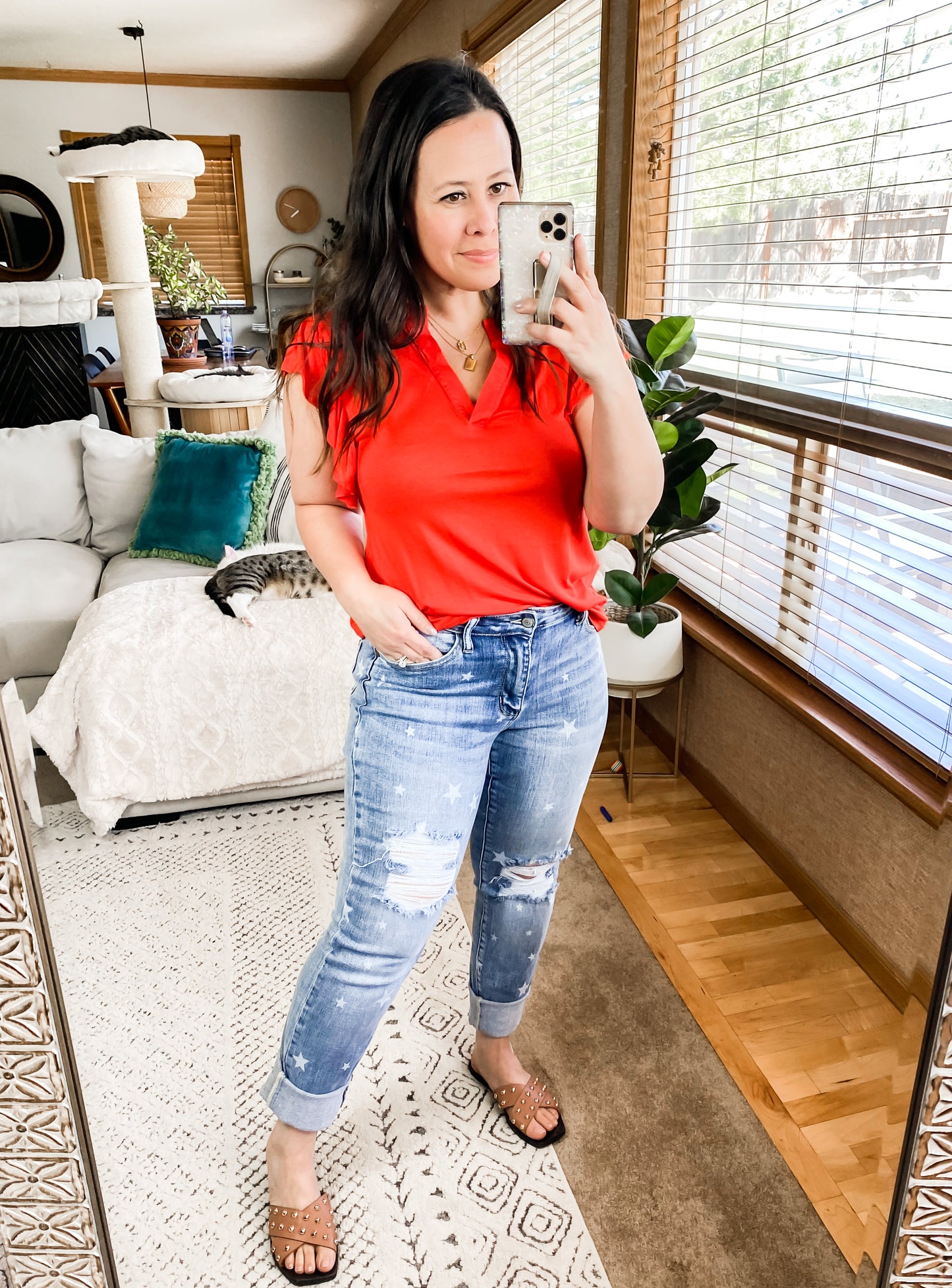 Listen Up V-Neck Top in Stone