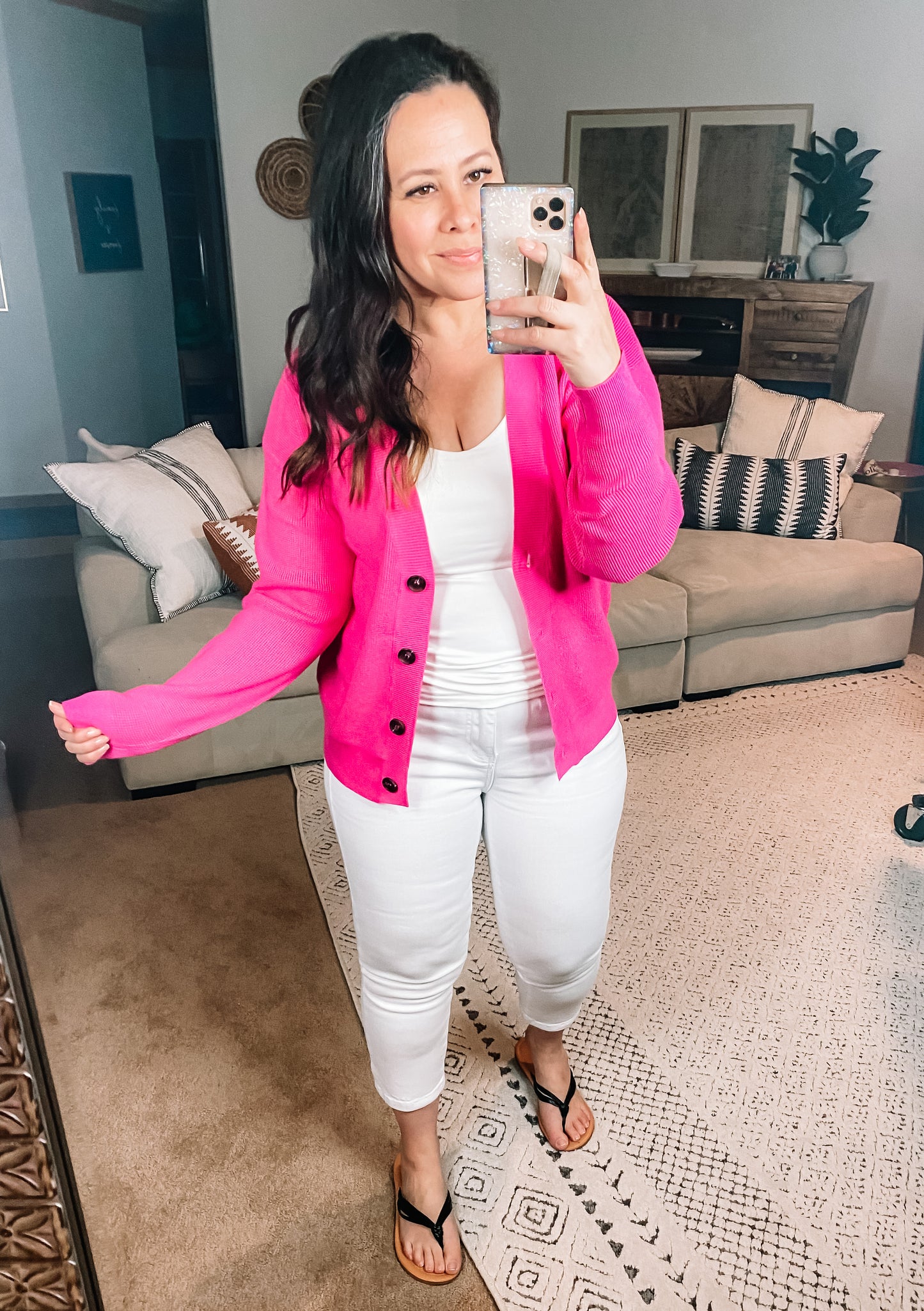 Pleasant Greetings V-Neck Cardigan in Fuchsia