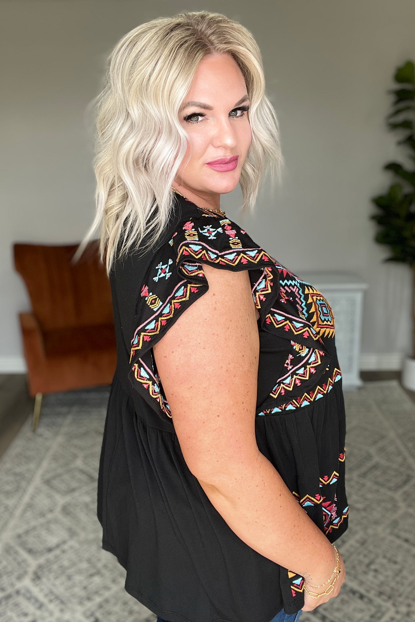 Sophia Embroidered Blouse in Black