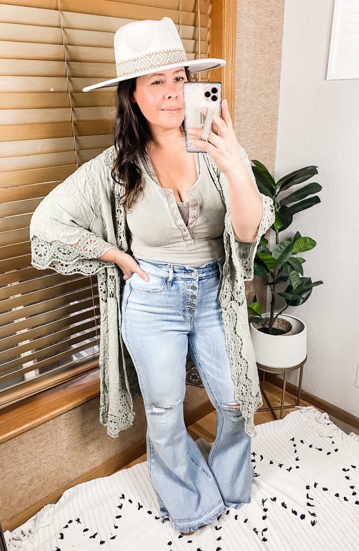 Crochet Open Patch Longline Kimono