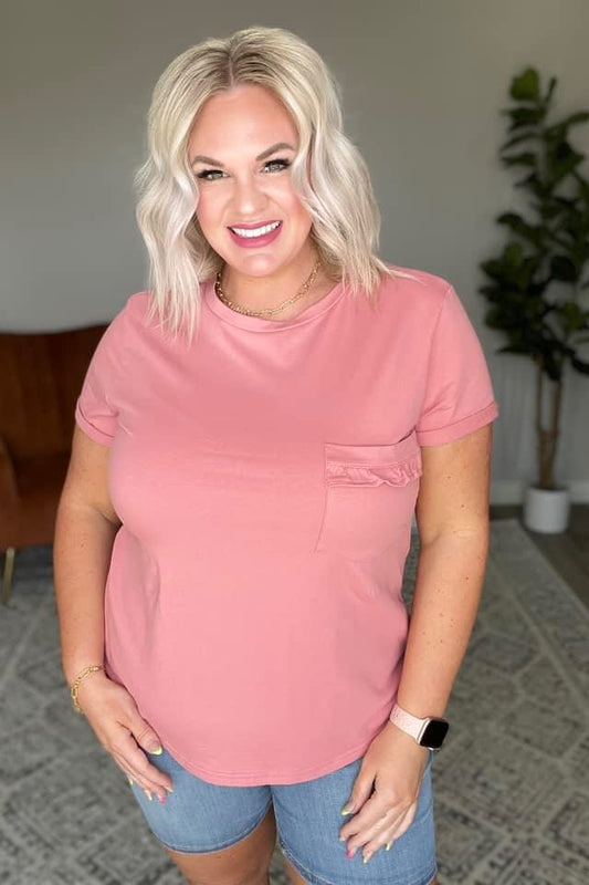 Here For Fun Ruffle Front Pocket Tee