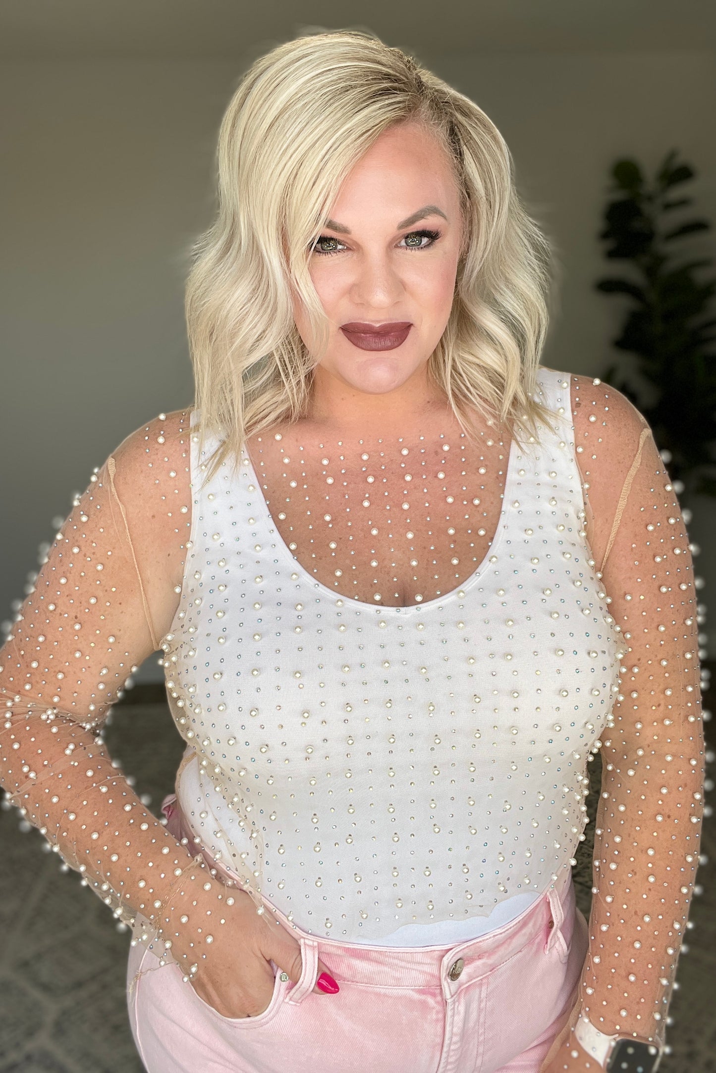 Pearl Diver Layering Top in Beige