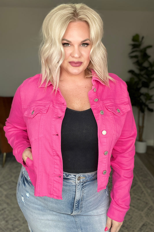 With a Whisper Denim Jacket in Hot Pink