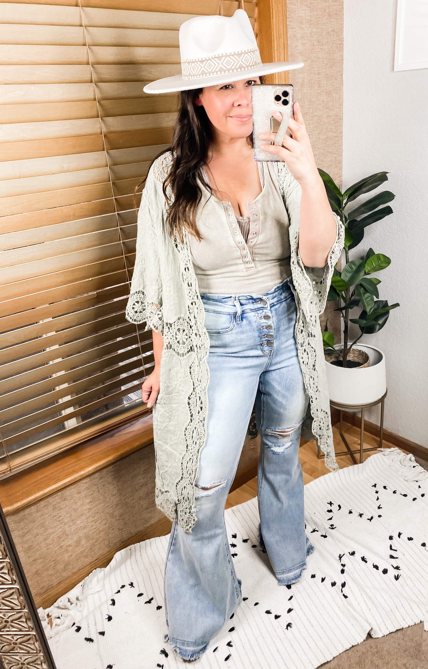 Crochet Open Patch Longline Kimono