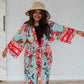Tie Front Boho Chic Teal Floral Kimono - Preorder