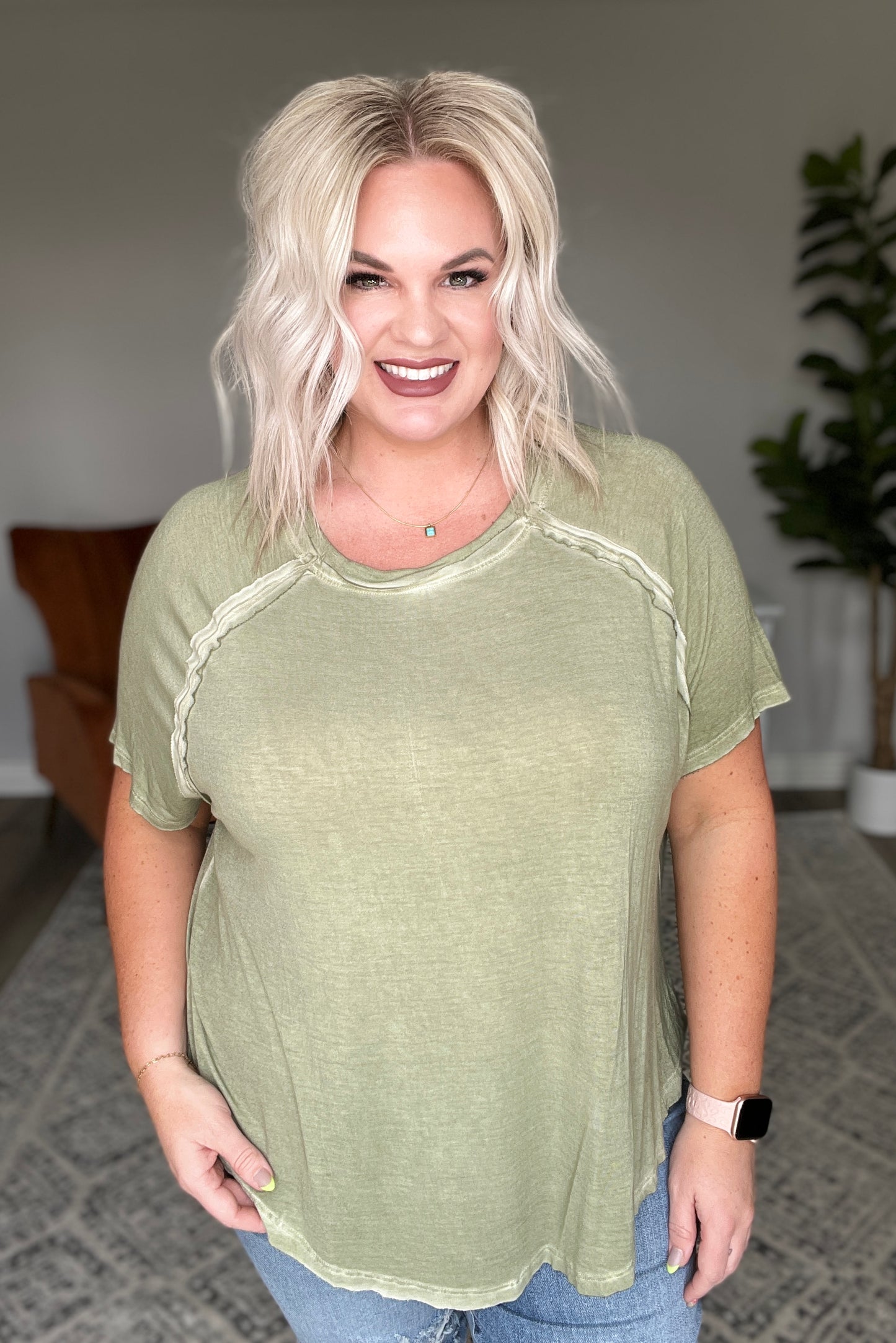 New Edition Mineral Wash T Shirt in Olive
