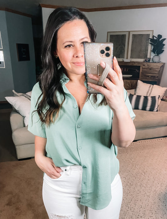 Sweet Simplicity Button Down Blouse in Sage