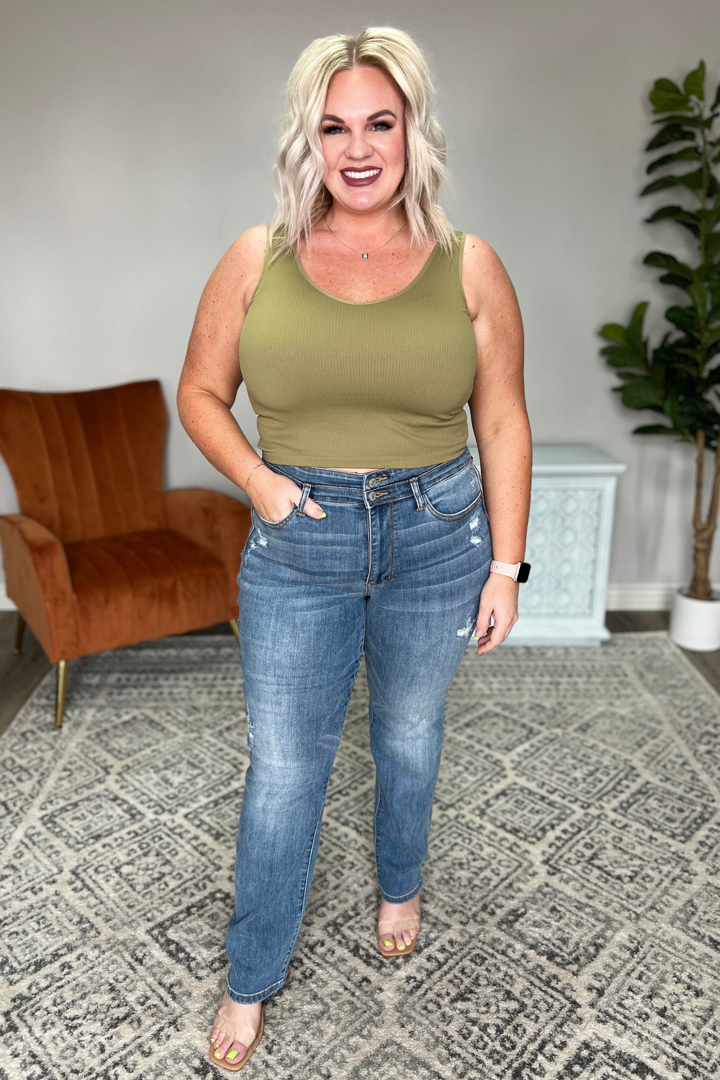 Judy Blue High Waist Slit Hem Straight Jeans
