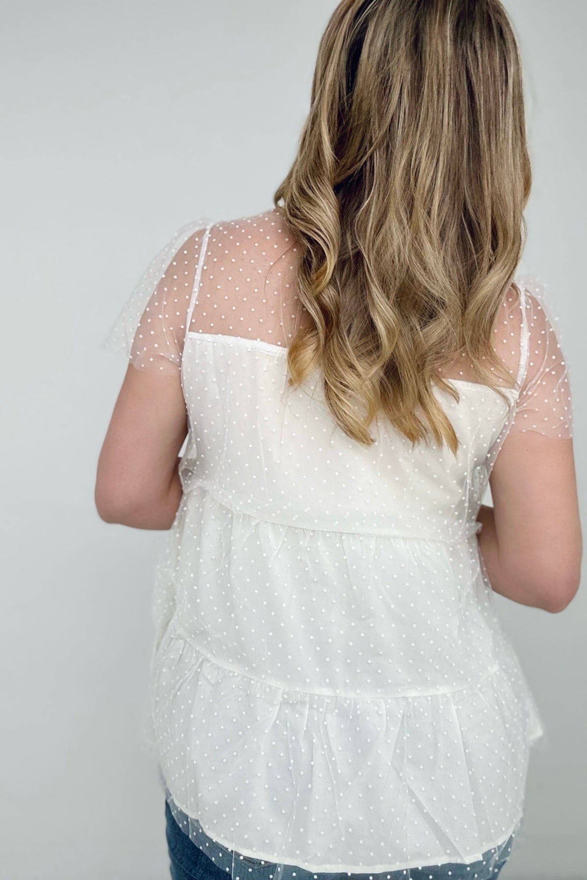 Date Night Swiss Dot Mesh Knit Top