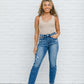 Hi-Rise Rainbow Embroidery Cropped Straight Leg Jeans