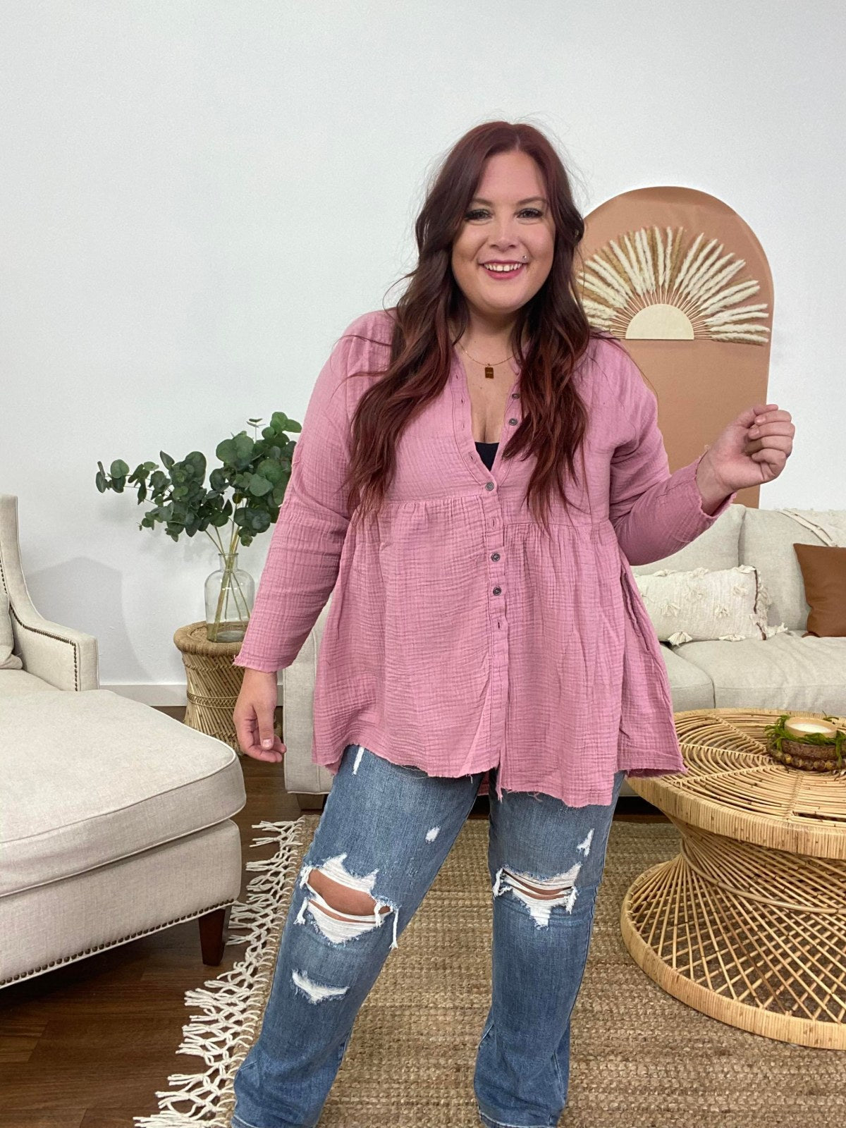 Peplum Raw Edge Shirt with Pockets
