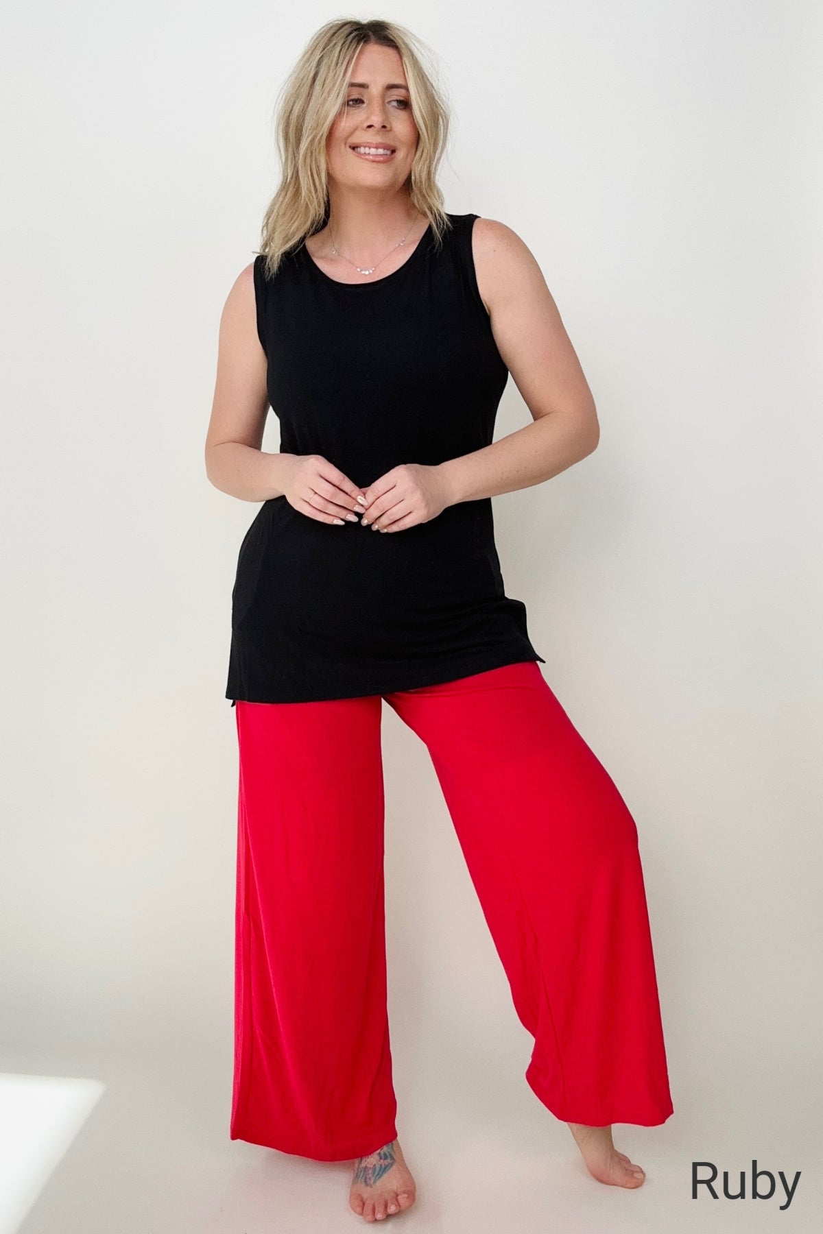 Smocked Waistband Wide Leg Pants - 2 colors