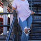 Rae Mode Solid V Neck Short Sleeve Top
