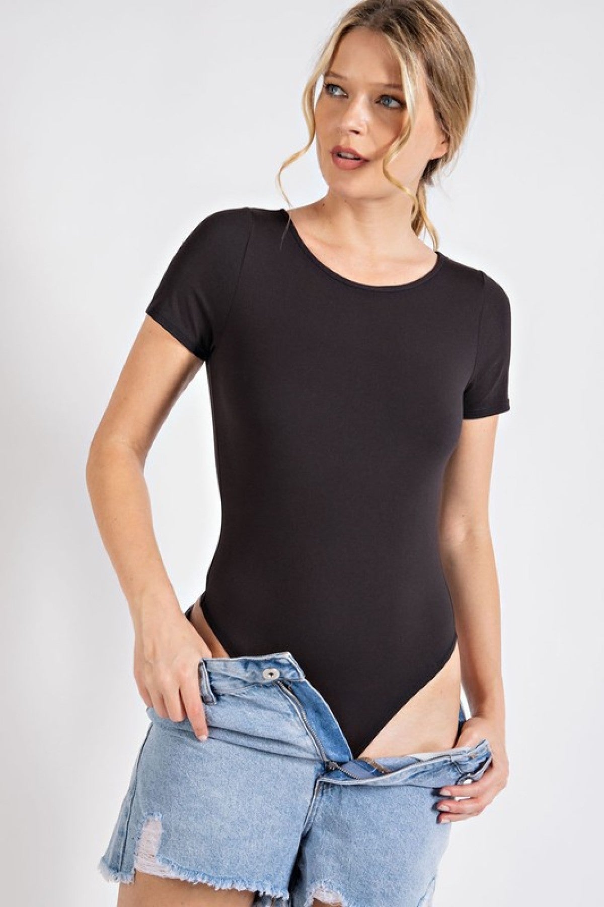 Rae Mode Solid Butter Boat Neckline Bodysuit