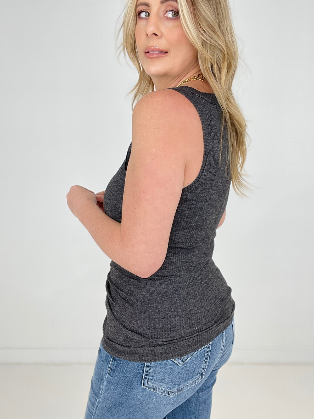 Door Buster Ribbed Button Snap Tank - Multiple Colors