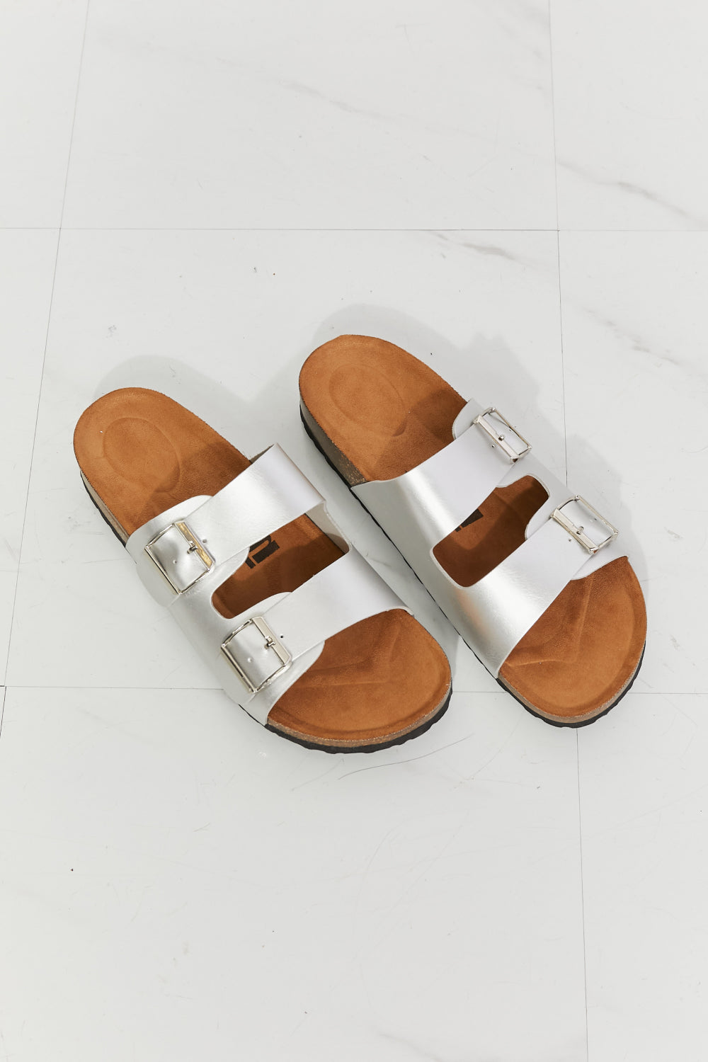 Double Buckle Sandal in Silver