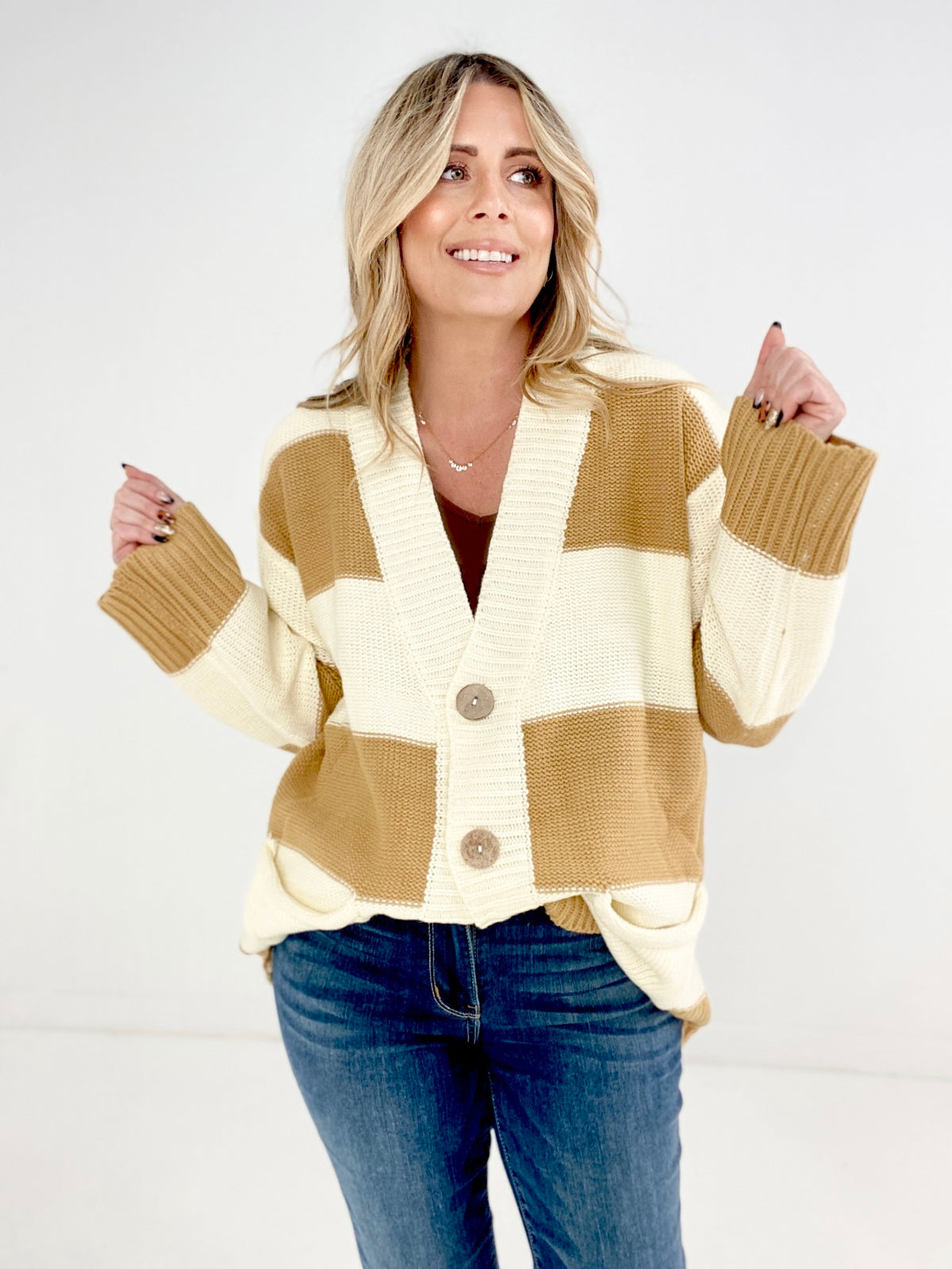V Neck Button Down Oversize Cardigan