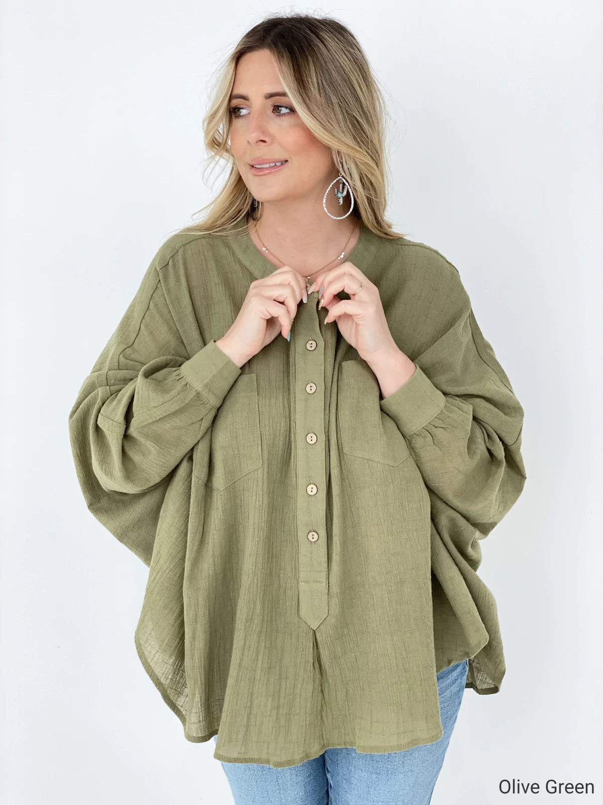 Textured Cotton Linen Oversized Top