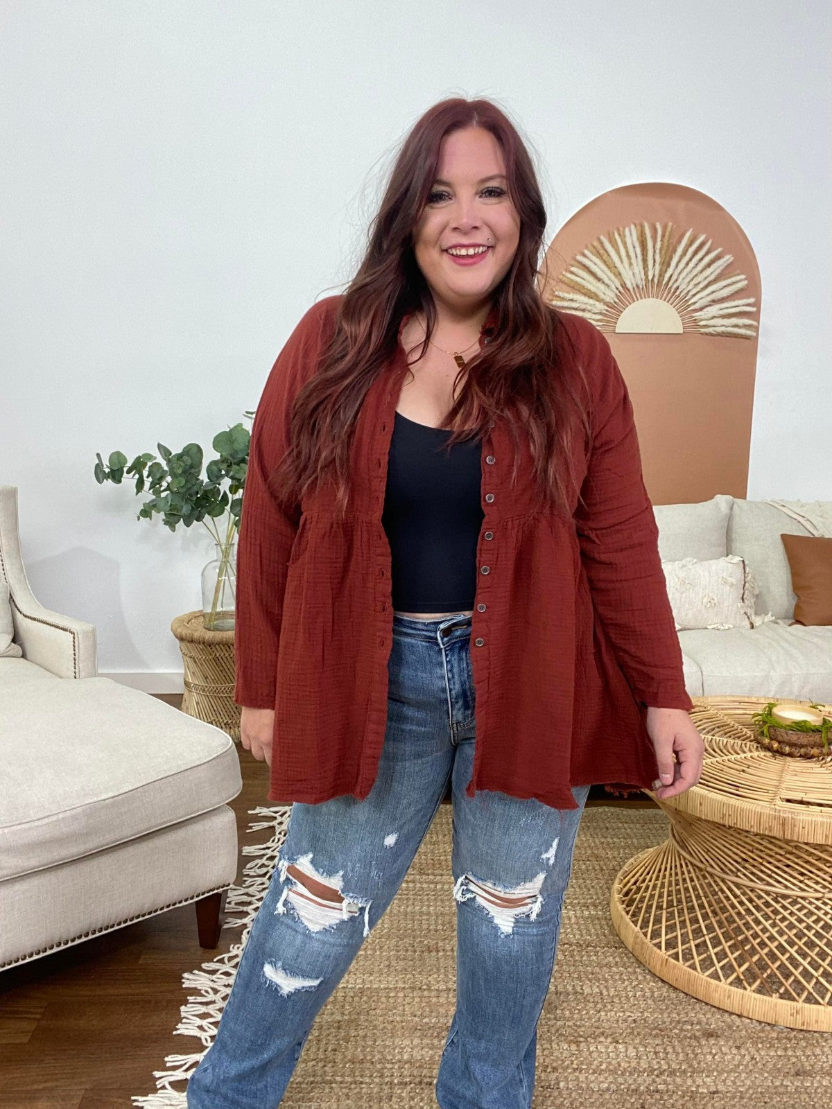 Peplum Raw Edge Shirt with Pockets