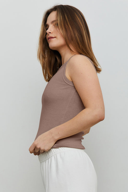 Round Neck Ribbed Cropped Tank in Mocha
