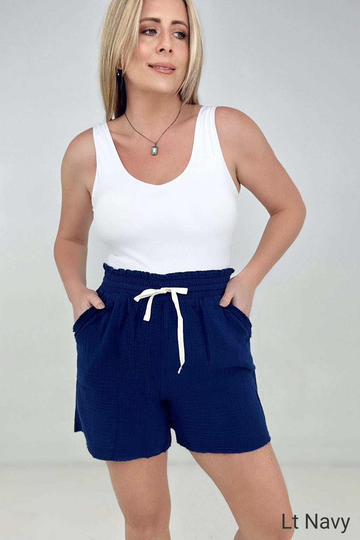 Cotton Gauze Drawstring Waist Shorts
