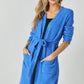 Davi & Dani Solid Long Cardigan with Belt & Pockets