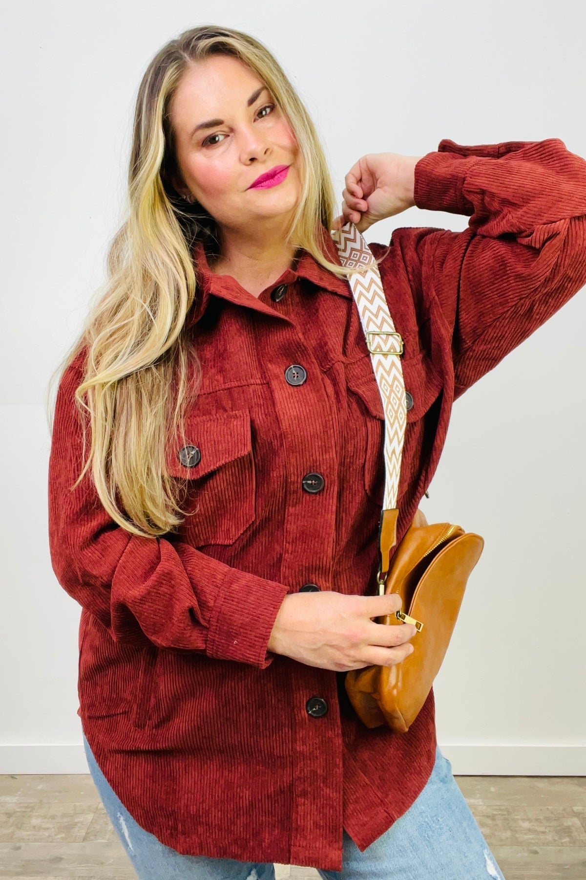 Oversized Corduroy Button Front Shacket