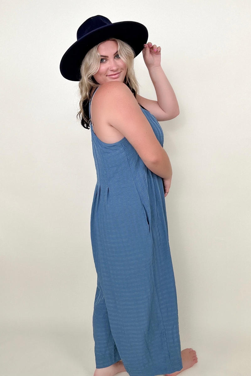 Textured Woven Spaghetti Strap Jumpsuit
