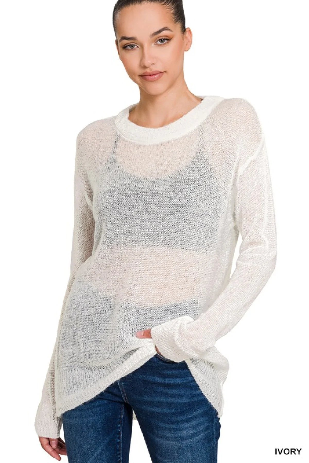 Long Sleeve Sheer Wool Sweater