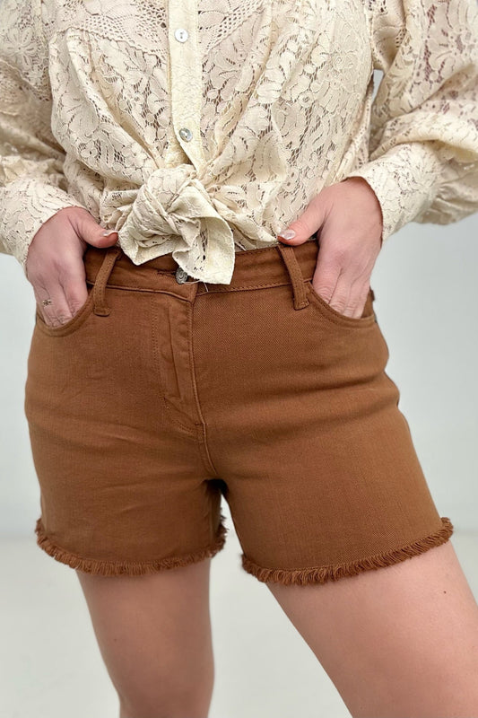 Judy Blue Mid-Rise Carmel Cut Off Shorts