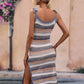 Striped Tie Shoulder Split Cover Up Dress