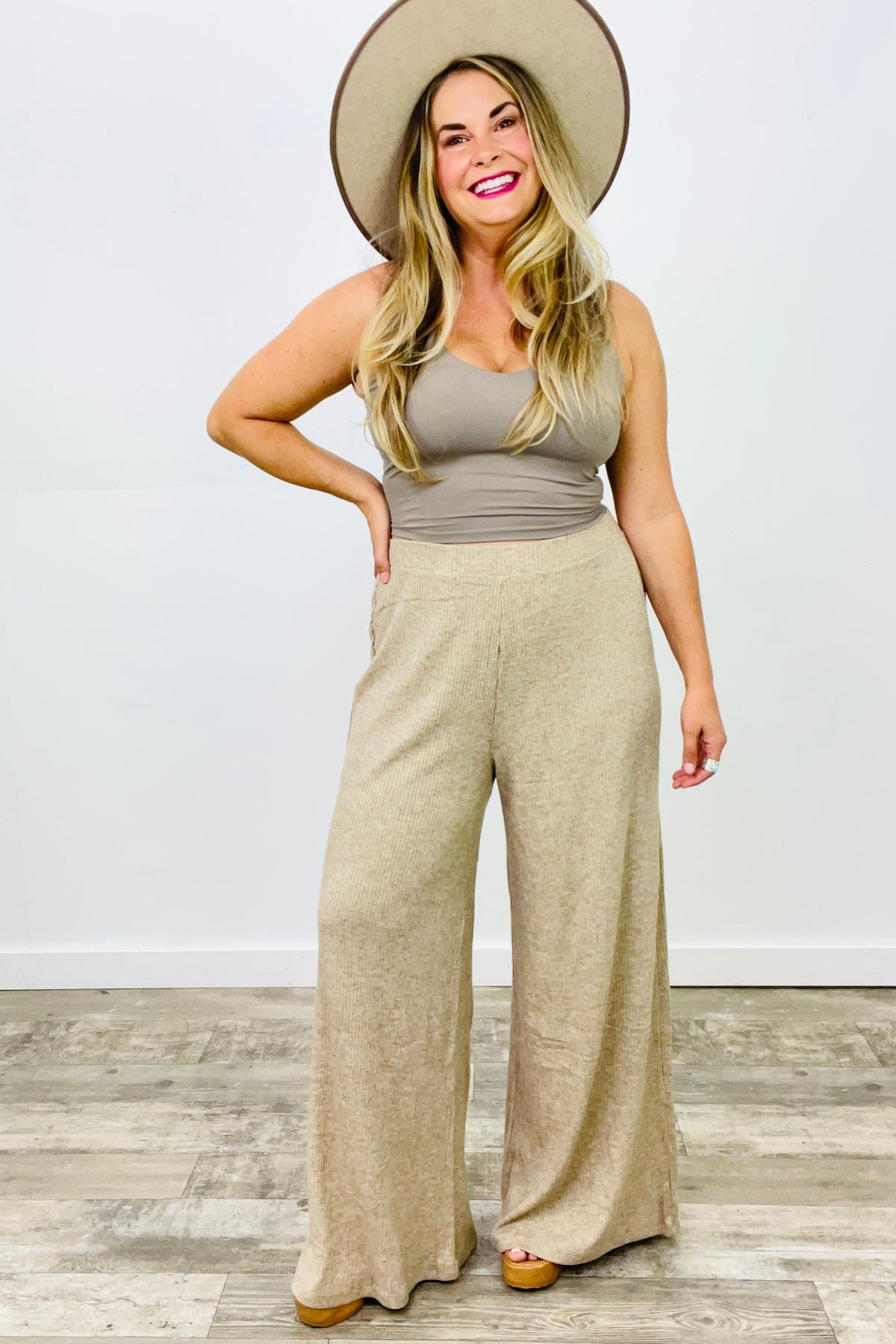 Two Tone Rib Wide Leg Pants