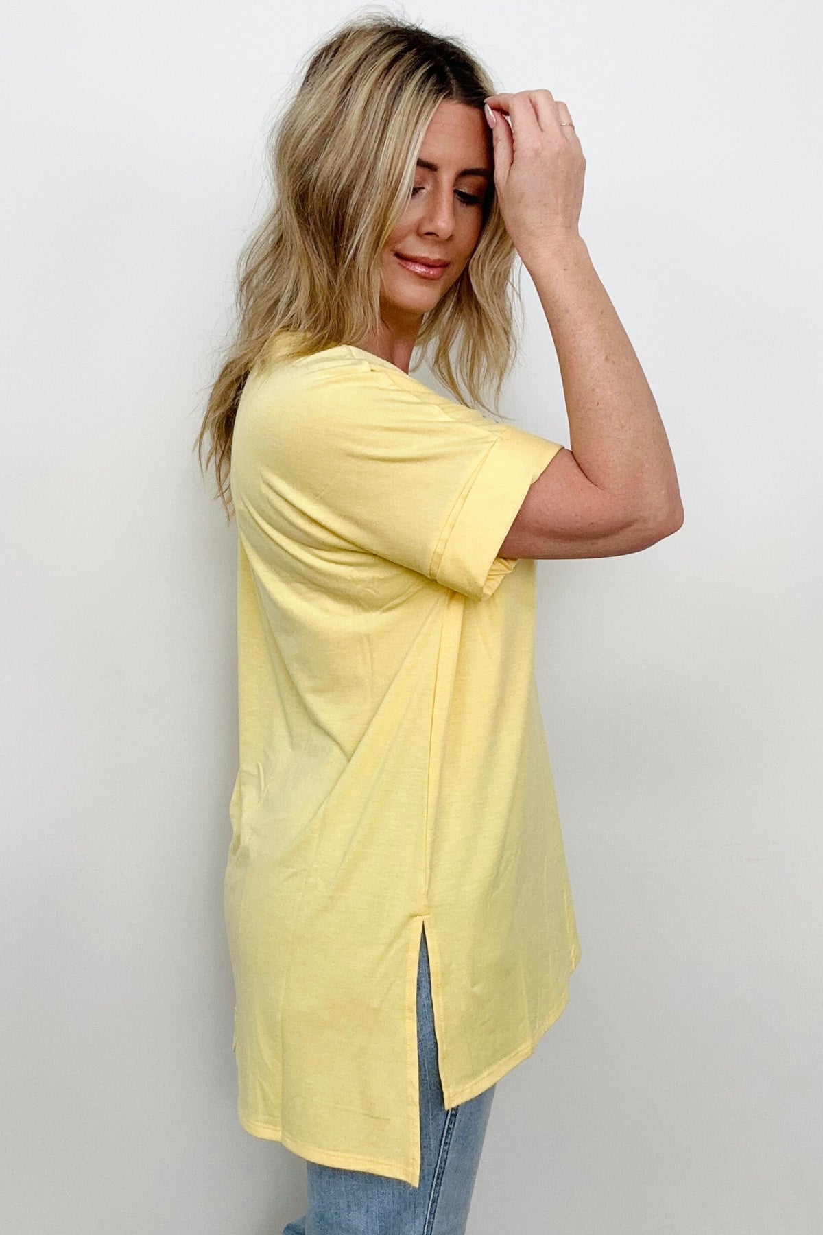 Cuffed Sleeve High-Low Hem Top