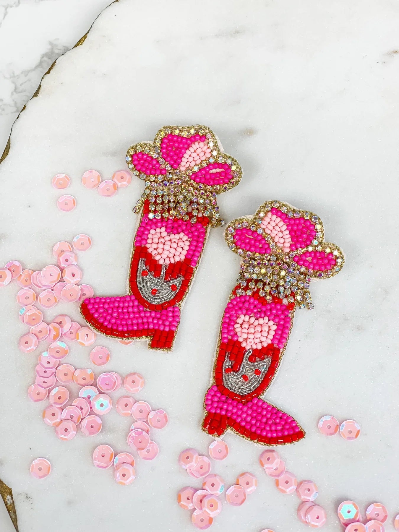 PREORDER: Hot Pink Cowgirl Boot Beaded Dangle Earrings