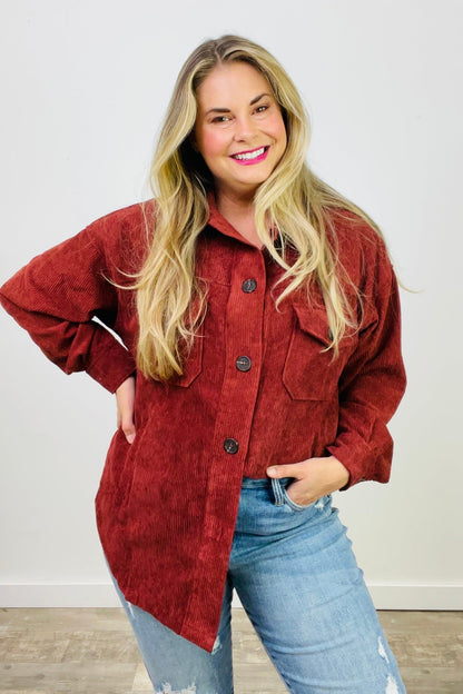 Oversized Corduroy Button Front Shacket