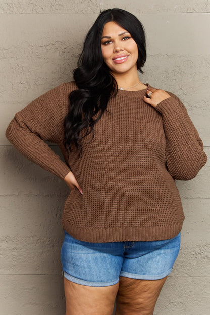 Plus Size - Breezy Days Waffle Knit Sweater in Chestnut