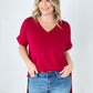 Zenana "Luxe" Rolled Sleeve Side Slit Hi-Low Hem Top