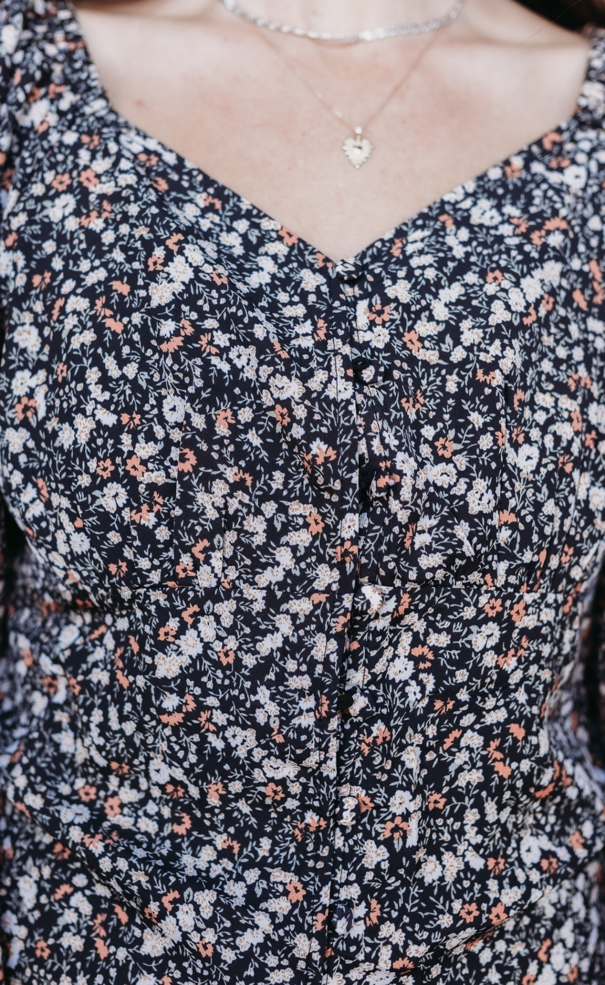 Ditsy Floral Square Neck Button Down Blouse