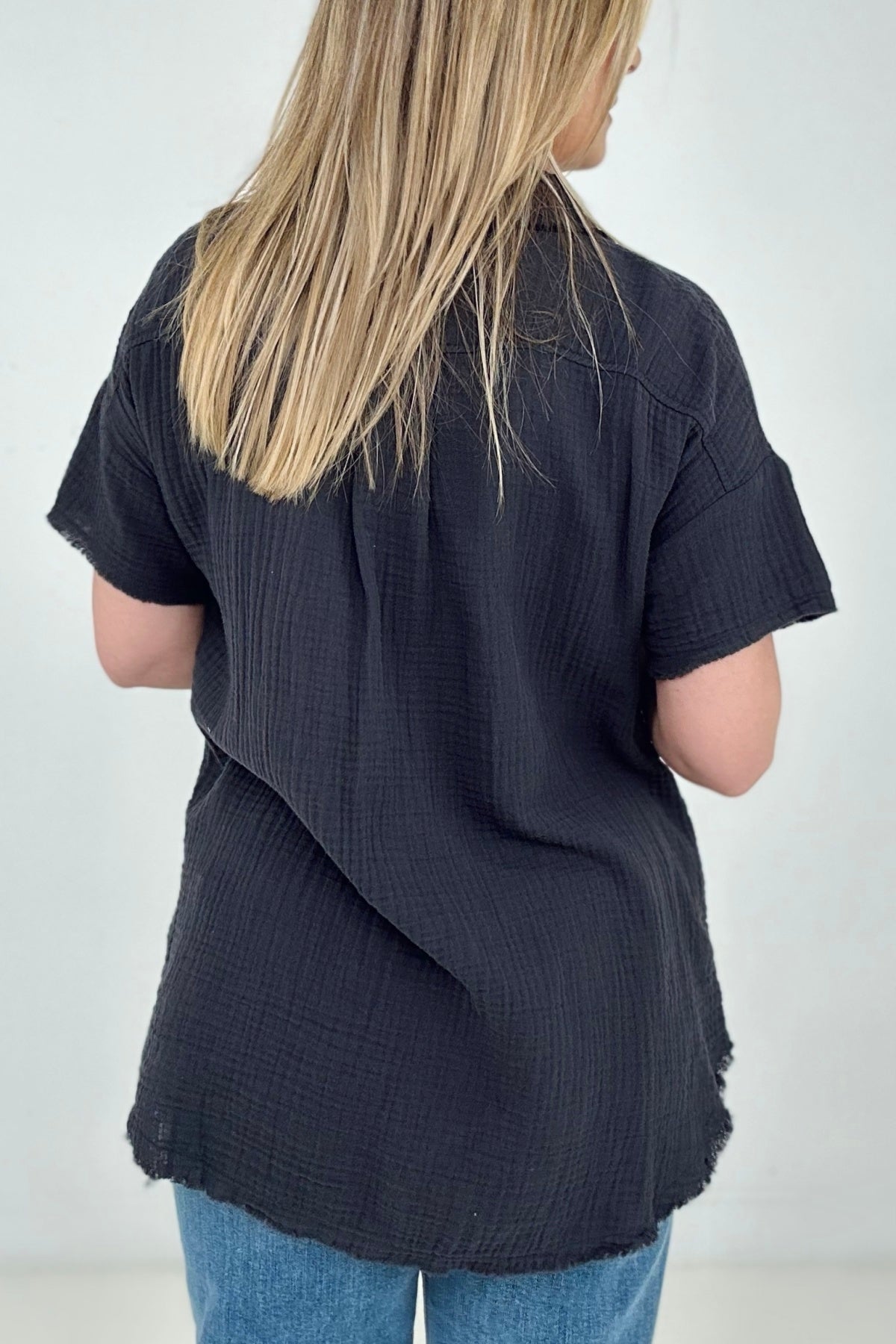 Cotton Raw Edge Short Sleeve Top