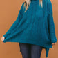 Solid Turtle Neck Cable Knit Hi-Low Sweater - Teal