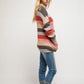 Multi Stripe Round Neck Long Sleeve Sweater with Pockets