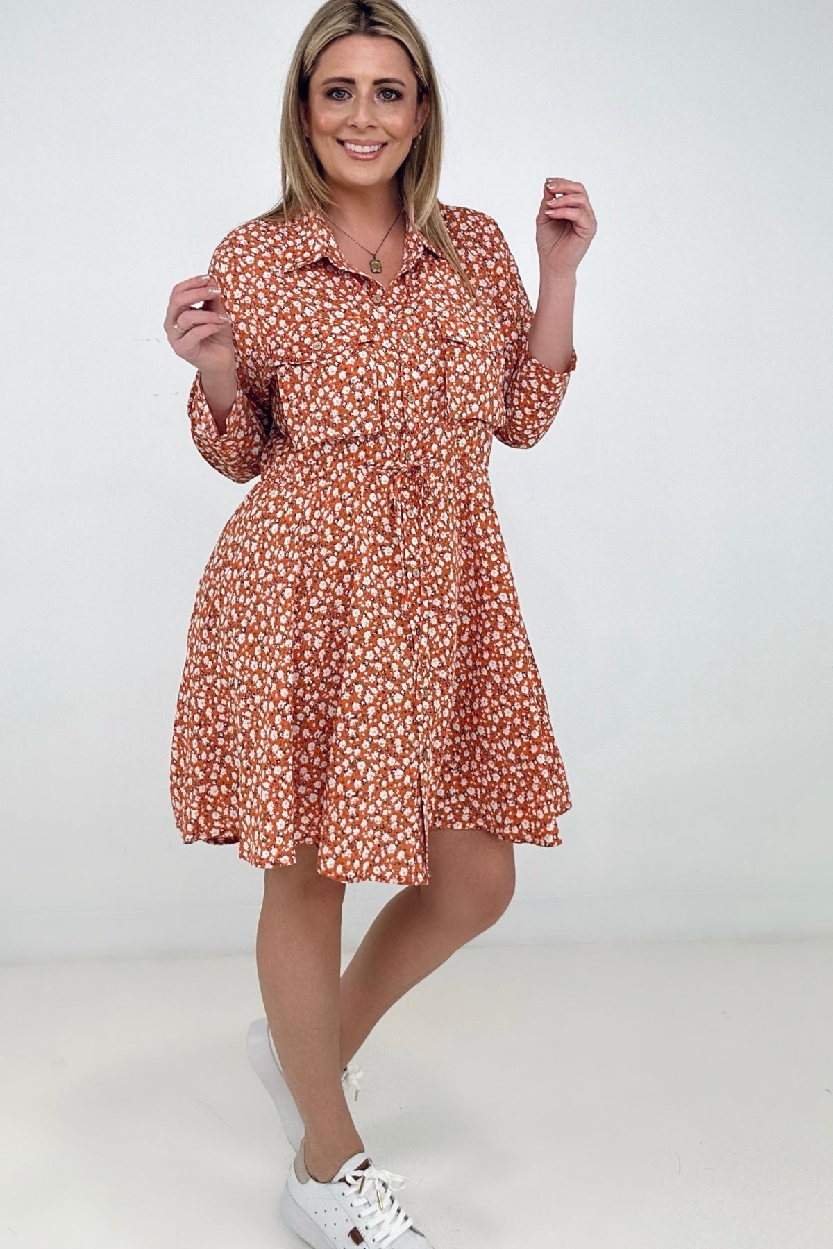 Floral Button Down Shirt Dress