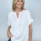 Zenana Heavy Woven Span Split Neck Short Sleeve Top