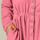 Plus Size Button Front Long Sleeve Dress - (Gray, Pink, Black and Green)