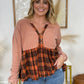 Easel Plaid Print Contrast Thermal Babydoll Top