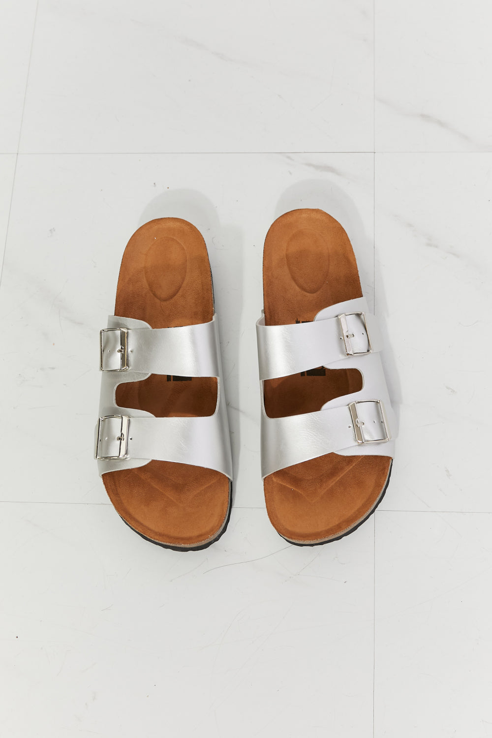 Double Buckle Sandal in Silver